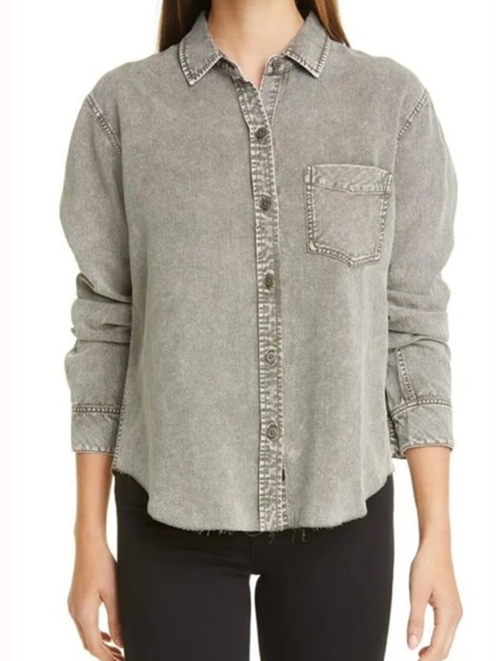 Rails Ingrid Gray Lyocell Linen Acid Wash Button Down , size XL, NWT - Picture 9 of 12